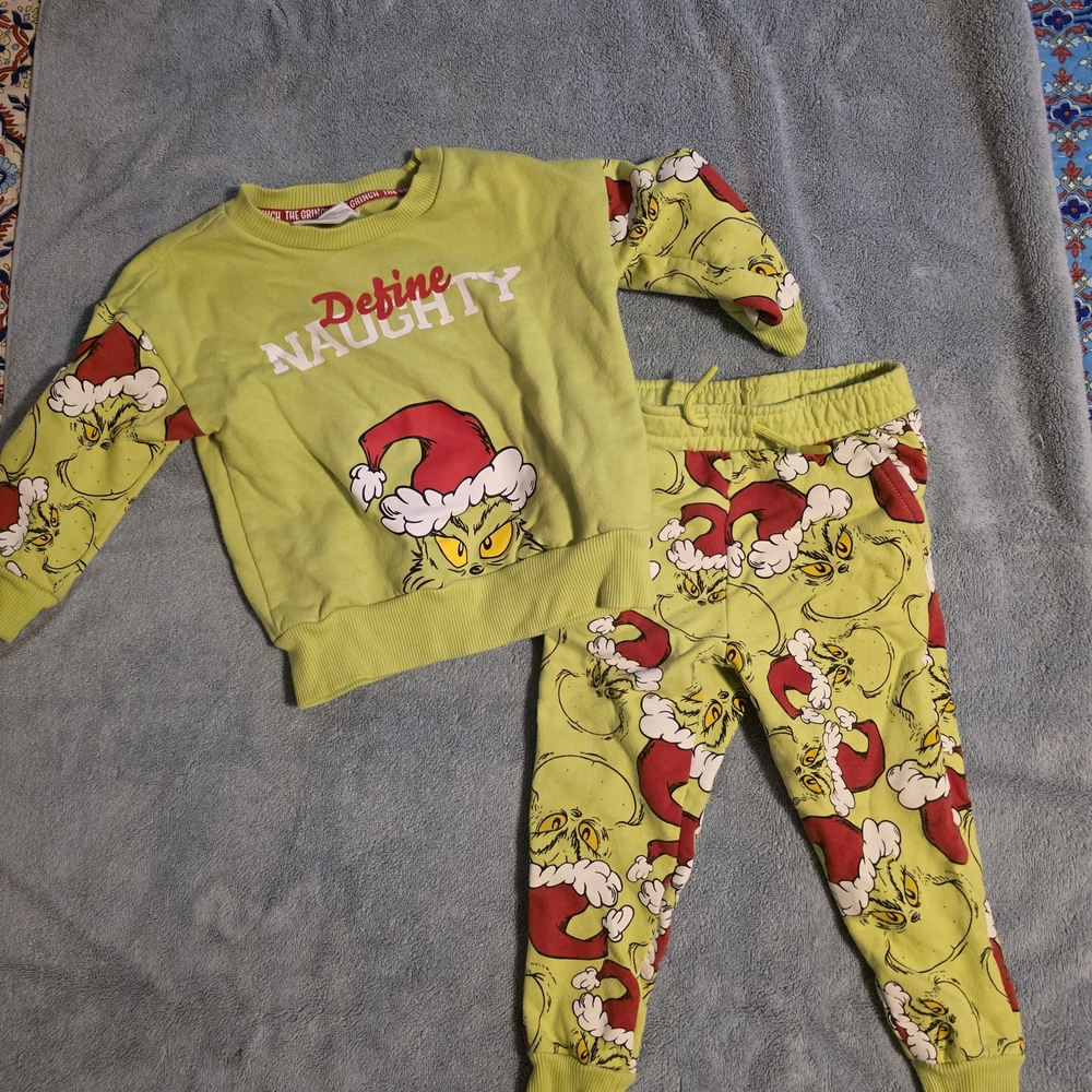 Grinch Kids size 2T 2 Piece Outfit - Green and Red